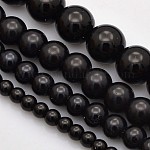 Gefärbten Glasperlen runde Perlen-Stränge, Schwarz, 4 mm / 6 mm / 8 mm / 10 mm / 12 mm, Bohrung: 1 mm, ca. 70~216 Stk. / Strang