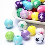 Perles artisanales rondes acryliques, couleur mixte, environ 16 mm de diamètre, trou: environ 2 mm, environ 220 pcs/500 g