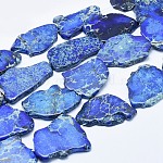 Brin de perles de jaspe impérial naturel, teinte, pépites, bleuet, 20~62x15~50x4~7mm, Trou: 1~1.5mm, 7~11 pcs / chapelet, 15.35 pouce ~ 16.14 pouces (39~41 cm)