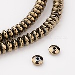 Electroplate Non-magnetic Synthetic Hematite Beads Strands, Rondelle, Smooth, Antique Bronze Plated, 4x2mm, Hole: 1mm, about 200pcs/strand, 16 inch