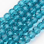 Chapelets de perles en verre transparent, imitation de cristal autrichien, facetté (32 facettes), ronde, cyan, 4mm, Trou: 1mm, Environ 96~100 pcs/chapelet, 14~14.5 pouce