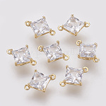Brass Cubic Zirconia Links, Nickel Free, Real 18K Gold Plated, Rhombus, 10x8x4mm, Hole: 1mm