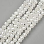 FilI di perline in vetro placcato, perle di imitazione giada, lustro di perla placcato, sfaccettato, rondelle, bianco crema, 6x5mm, Foro: 1 mm, circa 87~90pcs/filo, 17~17.5 pollice (42.5~43.75 cm)