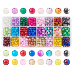 Perles de verre craquelé peintes par pulvérisation, ronde, couleur mixte, 8mm, Trou: 1.3~1.6mm, environ 25pcs / compartiment, 600 pcs / boîte