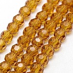 Glass Beads Strands, Faceted, Round, Goldenrod, 8mm, Hole: 1.5mm, about 66~67pcs/strand, 15.12 inch~15.35 inch(38.4~39cm)