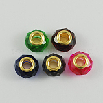 Perles européennes en verre, avec doubles noyaux de laiton plaqué or, facette, rondelle, couleur mixte, 14x9mm, Trou: 5mm