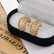Серьги-гвоздики в форме буквы С из латуни с микропаве из прозрачного кубического циркония для женщин EJEW-C125-25G