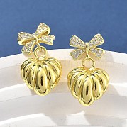 Серьги-гвоздики с бантом из латуни с микропаве из прозрачных кубических цирконий для женщин EJEW-U057-03G