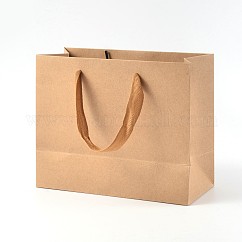 Rechteckige Kraftpapiertüten, Geschenk-Taschen, Einkaufstüten, braune Papiertüte, mit Nylonschnurgriffen, rauchig, 22x18x10 cm