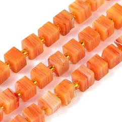 Fili di perline di murano nepalesi fatti a mano, Forma di scatola cubica 3d, arancione scuro, 5.5x6x5.5mm, Foro: 1 mm, circa 51~53pcs/filo, 15.59''~16.26'' (39.6~41.3 cm)