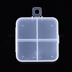 Conteneur de stockage de perles carré en polypropylène (pp), Boîtes de rangement 4 compartiment, avec couvercle à charnière, pour bijoux petits accessoires, clair, 7.3x6.9x2.4 cm