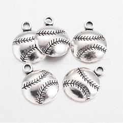 Tibetischen Stil Zink-Legierung Anhänger, sportliche Reize, Bleifrei und cadmium frei, Baseball, Antik Silber Farbe, 18.2x14.2x3 mm, Bohrung: 2 mm, ca. 500 Stk. / 500 g