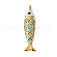Colgantes de esmalte de acero inoxidable 304, charms de pez, revestimiento de iones (ip), dorado, turquesa oscuro, 25.5x6x3.5mm, agujero: 1.4 mm