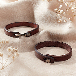 2 ensemble de bracelets en cuir uni de 2 styles avec fermoir en alliage pour hommes et femmes&nbsp;BJEW-GF0001-07