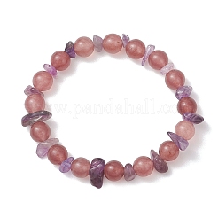 Эластичные браслеты для женщин из натурального аметиста и натурального клубничного кварца с круглыми бусинами.&nbsp;BJEW-JB13279-01