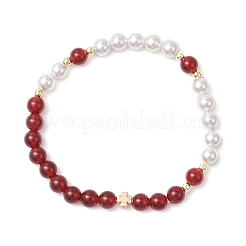 Muschelperlen- und natürliche Karneol-Armbänder mit runden Perlen für Damen&nbsp;BJEW-JB11937-01