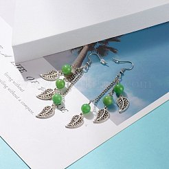 Серьги с подвесками из натурального малайзийского нефрита&nbsp;EJEW-JE04823-03