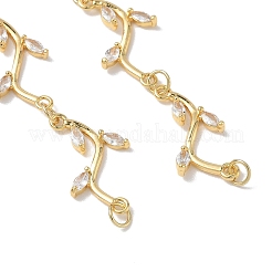 Armband aus Messing mit klaren Zirkonia-Steinen in Blattform&nbsp;AJEW-JB01613