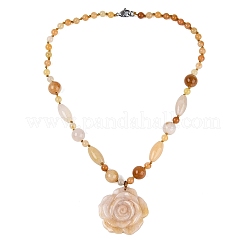 Collares colgantes de flores de jade y topacio natural&nbsp;NJEW-N064-08D