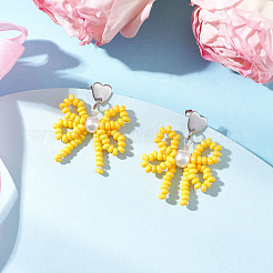 4 par de pendientes colgantes de cuentas de vidrio hechos a mano con forma de corazón y lazo de 4 colores&nbsp;EJEW-MZ00474