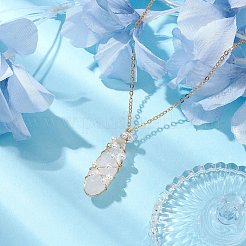 Colliers à pendentif enveloppés de fil de cuivre en cristal de quartz naturel&nbsp;NJEW-JN04959