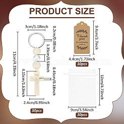 30 шт. брелок-крест из дерева и пластика с жемчужной подвеской&nbsp;KEYC-GO0001-18