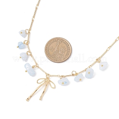 Ожерелья из латунной цепочки с подвеской в виде банта из натурального окрашенного аквамарина и латунной цепочкой&nbsp;NJEW-JN05429-02