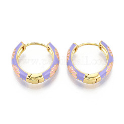 Серьги-кольца с цветочным принтом из латуни и эмали&nbsp;EJEW-L269-119G-01