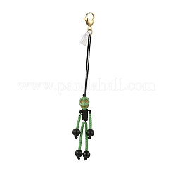 Anhänger-Dekorationen mit Skelett-Glassamen und natürlichem schwarzen Onyx und synthetischen türkisfarbenen Perlen im Halloween-Stil&nbsp;HJEW-MZ00284-04