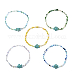 Stretch-Armbänder aus Abakusglas und gefärbten synthetischen Türkisperlen für Damen&nbsp;BJEW-JB13812-02