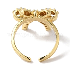 Открытые манжеты из латуни с бантом и микро-паве с прозрачным цирконием для женщин&nbsp;RJEW-C098-10G