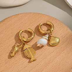 Серьги-кольца в форме ракушки и рыбы из нержавеющей стали 304&nbsp;QQ1107