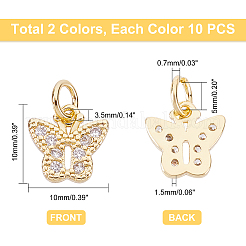 20шт 2 цвета латунные микропаве прозрачные кубические циркониевые подвески&nbsp;KK-PH0003-35