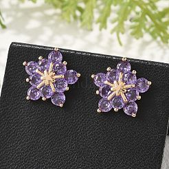 Pendientes de tuerca de circonita cúbica micro pavé de latón con flor para mujer&nbsp;EJEW-G428-28B-03