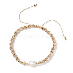 Braccialetti di perline intrecciate in perle d'acqua dolce naturali coltivate e ottone e acciaio inossidabile 304 per le donne&nbsp;BJEW-JB13109-02
