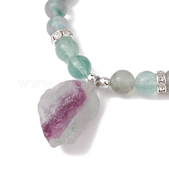 Bracelets à breloques en fluorite naturelle brute brute&nbsp;BJEW-JB10298-01