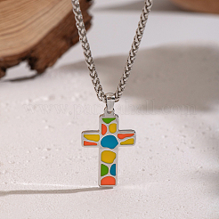 Винтажные ожерелья из нержавеющей стали 304 с разноцветной эмалью и крестиком&nbsp;XX7294