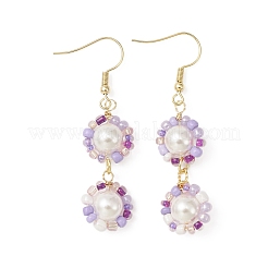 Orecchini pendenti con semi di vetro e perle di conchiglia e fiori con perline&nbsp;EJEW-JE05275