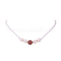 Регулируемые плетеные ожерелья из круглых бусин из натурального кварца и сердолика&nbsp;NJEW-JN05326
