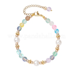 3 bracciale con perline rotonde in pietra di luna sintetica per donna&nbsp;BJEW-JB11915