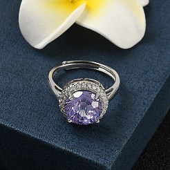 925 серебряное кольцо с кубическим цирконием в микропаве&nbsp;RJEW-B134-01A-04