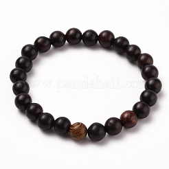 Bracelets extensibles en perles rondes en bois naturel&nbsp;BJEW-JB05660