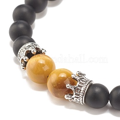 Bracciale con perline intrecciate in agata nera naturale smerigliata&nbsp;BJEW-JB08249-01