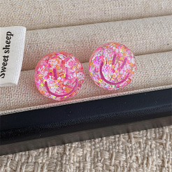 Pendientes de acrílico transparente con cara sonriente y lentejuelas&nbsp;FS-WG0A61D-01