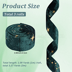 Двусторонние байковые ленты со звездами и золотым тиснением&nbsp;SRIB-GF0001-55B