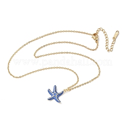 Латунный кулон с морской звездой средней сине-голубой эмали&nbsp;NJEW-JN05439