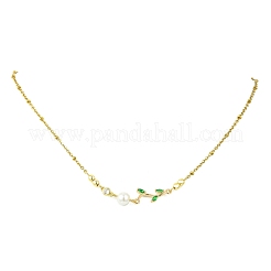 Collares de cadena de acero inoxidable 304 con colgante de rama de perlas y concha para mujer.&nbsp;NJEW-JN06153