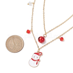 Colliers avec pendentif en alliage émaillé rouge en forme de cloche de Noël et de bonhomme de neige&nbsp;NJEW-JN05115