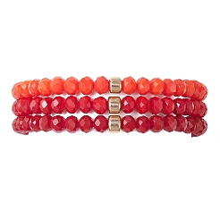 3 bracelet extensible en perles de jade imitation facetté et rondelles de verre opaque pour femmes&nbsp;BJEW-JB12563-05