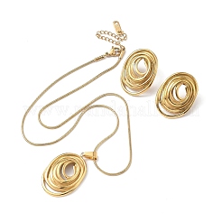 Комплекты из овальных подвесок и серег-гвоздиков из нержавеющей стали 304 для женщин SJEW-B020-01G